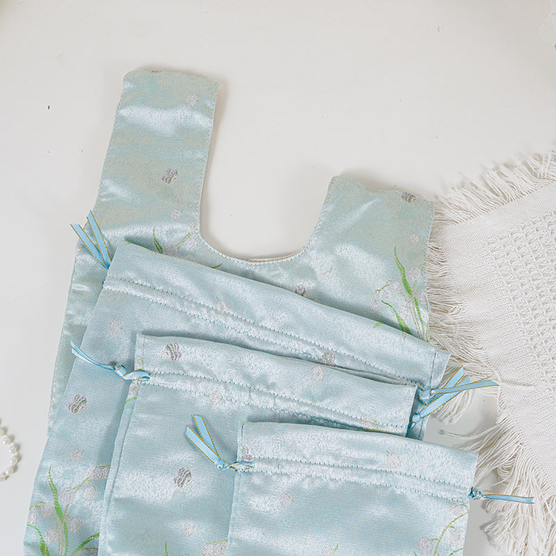 Mint Muguet patterned drawstring favor gift bag