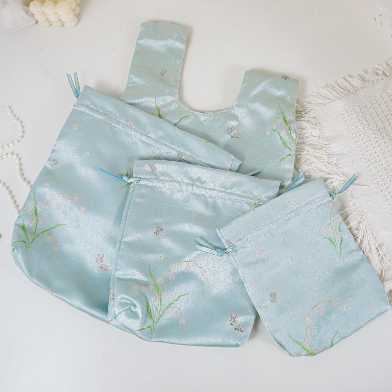 Mint Muguet patterned drawstring favor gift bag