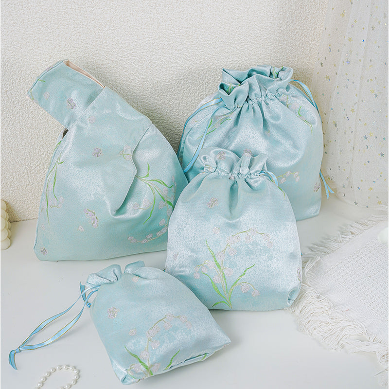 Mint Muguet patterned drawstring favor gift bag