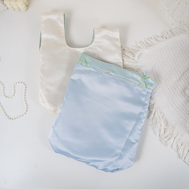 Mint Muguet patterned drawstring favor gift bag
