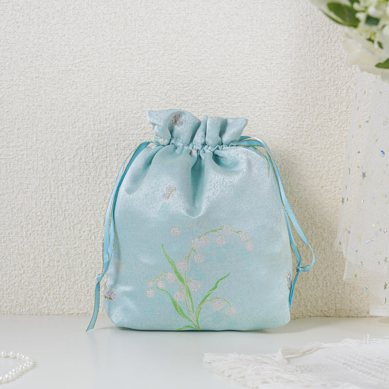 Mint Muguet patterned drawstring favor gift bag