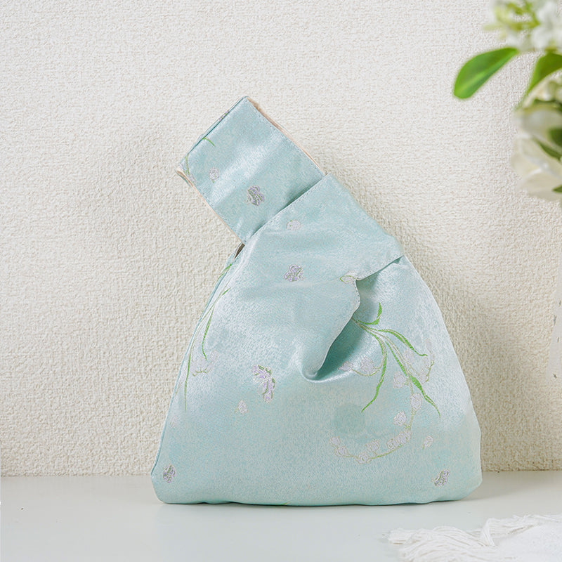 Mint Muguet patterned drawstring favor gift bag