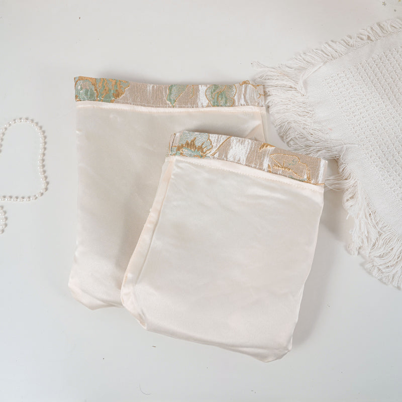 Gold Green Rose patterned drawstring favor gift bag