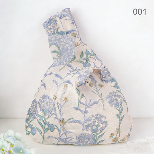 001 Blue Hydrangea Japanese knot wrist bag