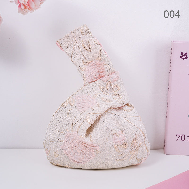 004 Pink Stem Rose Japanese knot wrist bag