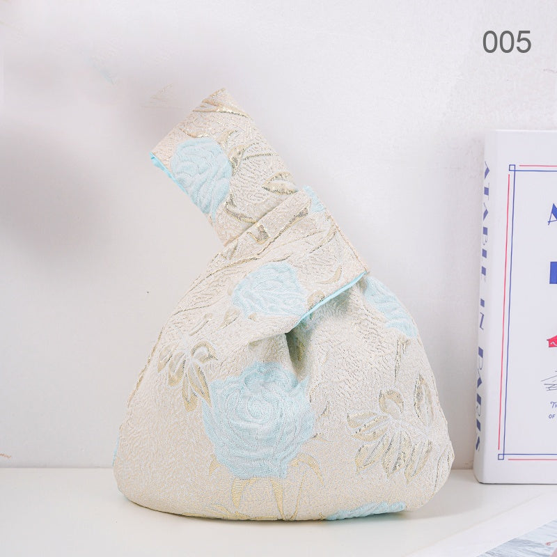005 Sky Blue Rose Japanese knot wrist bag