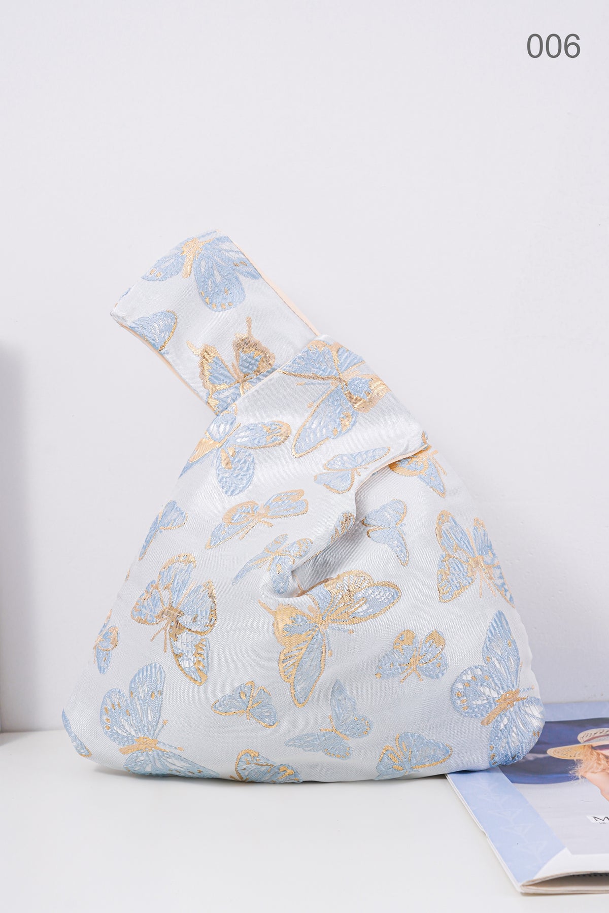 006 Blue Butterfly Japanese knot wrist bag
