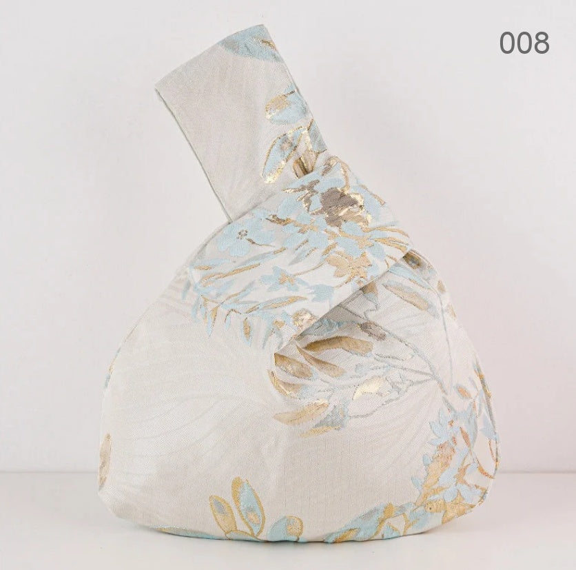 008 Blue Gilded Leaf Japanese knot wrist bag