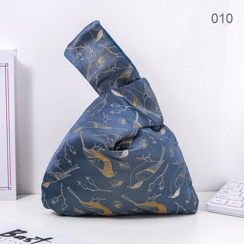 010 Blue Gilded Bird Japanese knot wrist bag