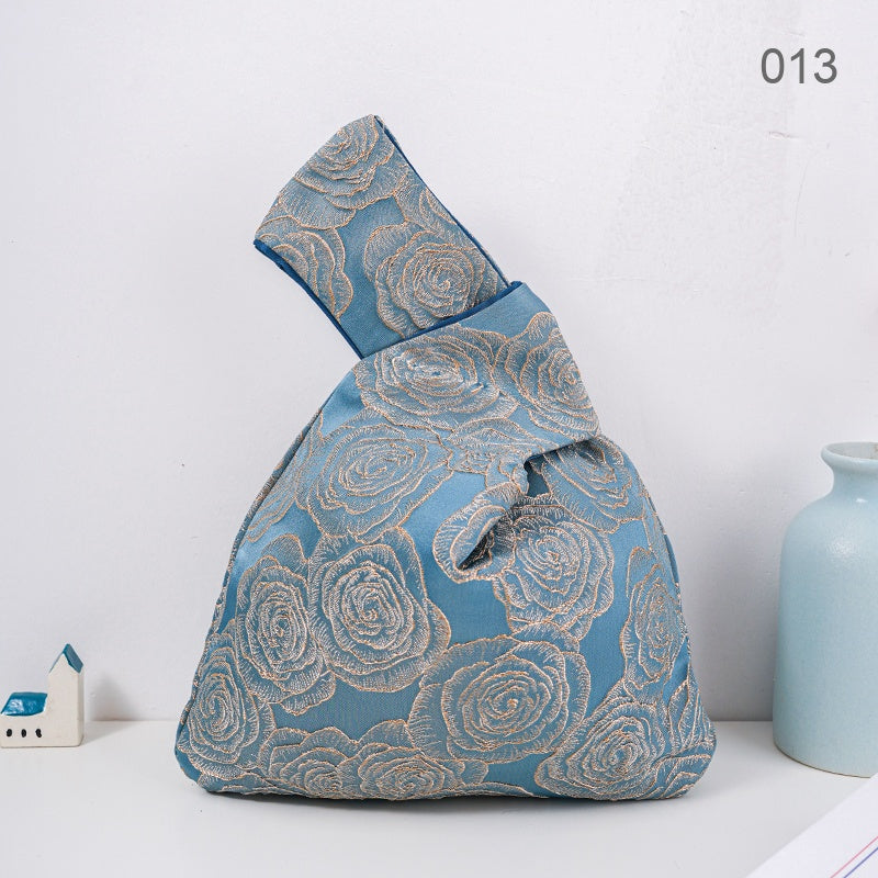 013 Blue Scroll Rose Japanese knot wrist bag