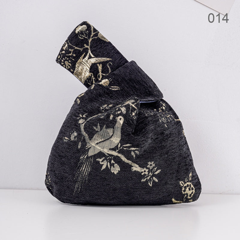 014 Black Gold Bird Japanese knot wrist bag