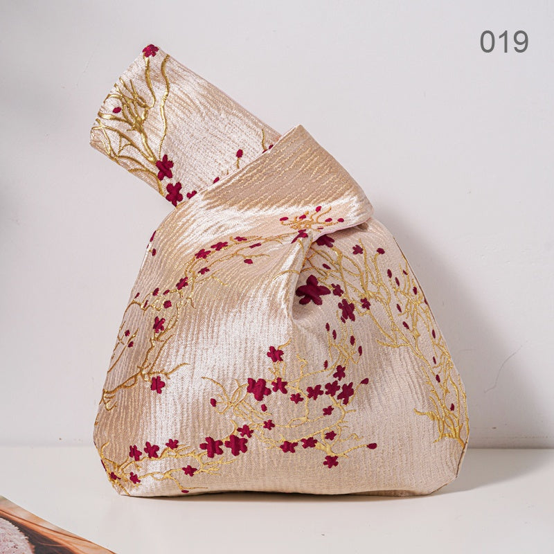 019 Gold Red Blossom Japanese knot wrist bag