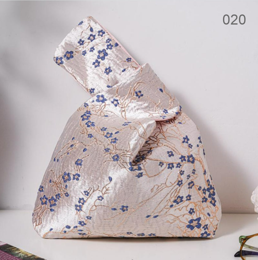 020 Blue Blossom Japanese knot wrist bag