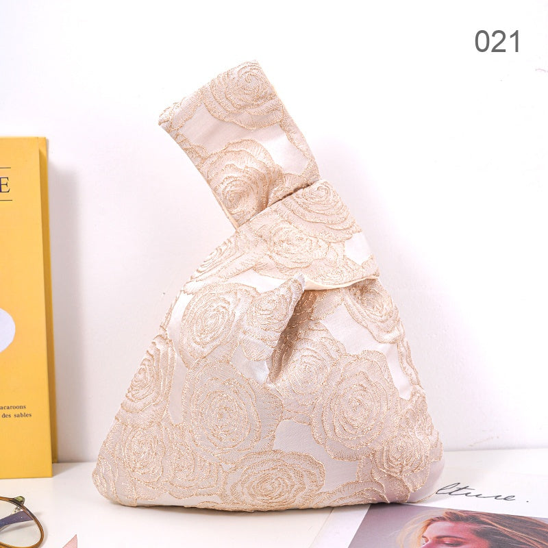 021 Gold Emboss Rose Japanese knot wrist bag