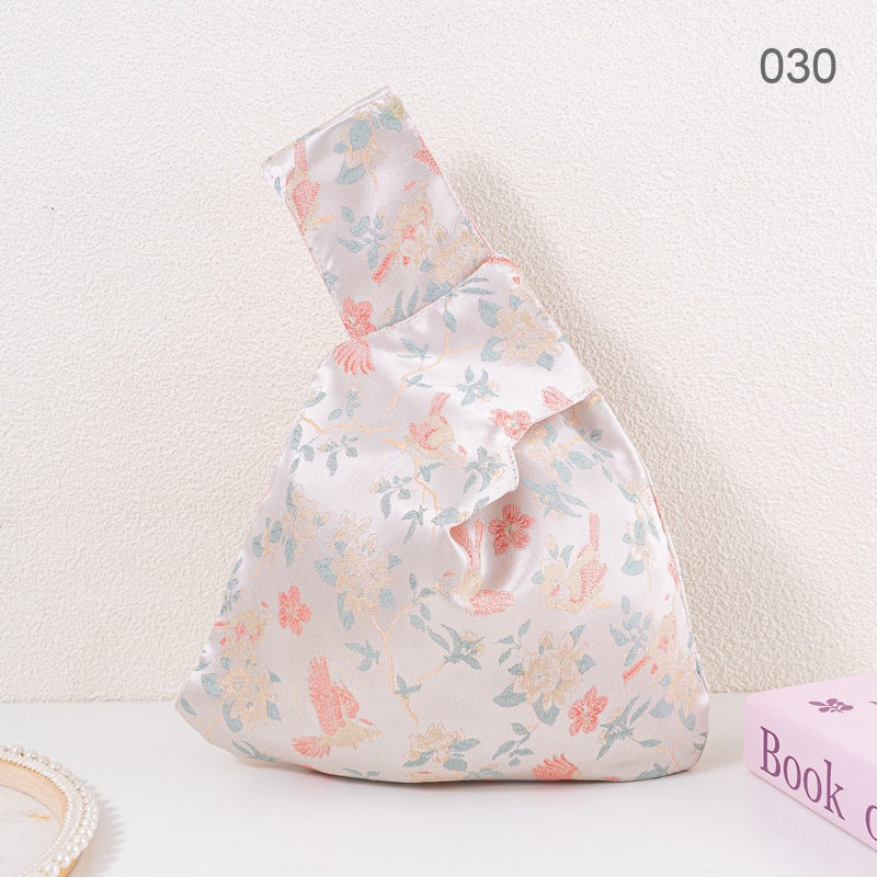 030 Pink Bird Floral Japanese knot wrist bag