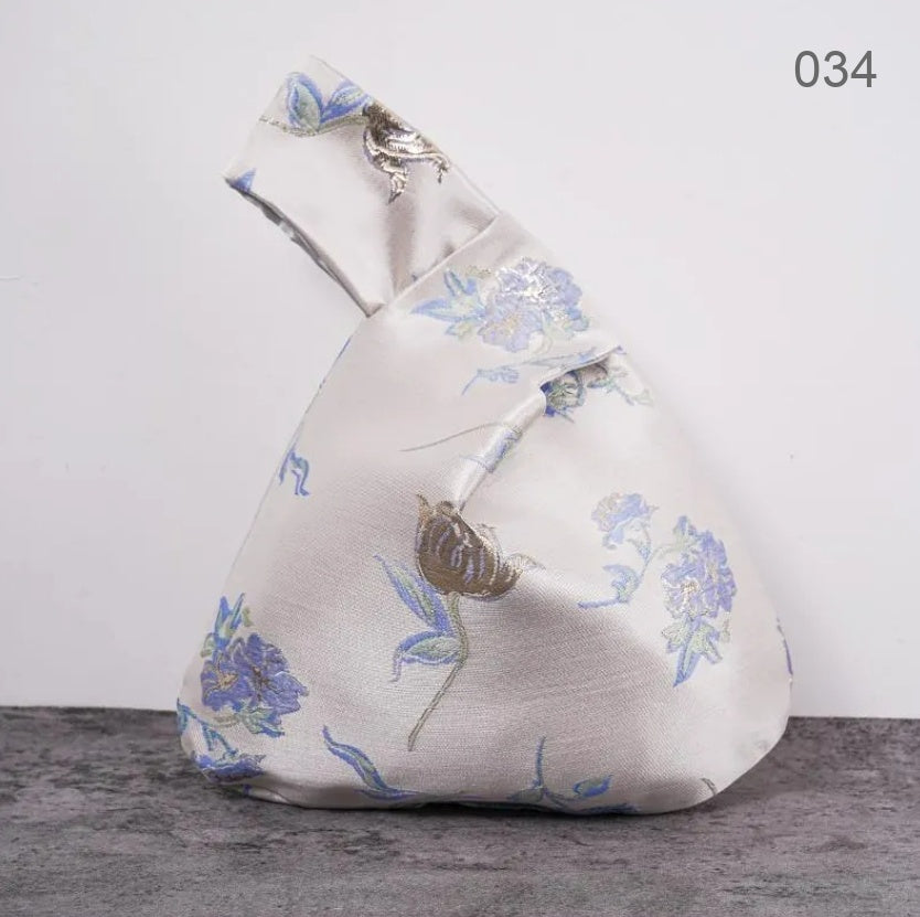 034 Blue Peony Japanese knot wrist bag