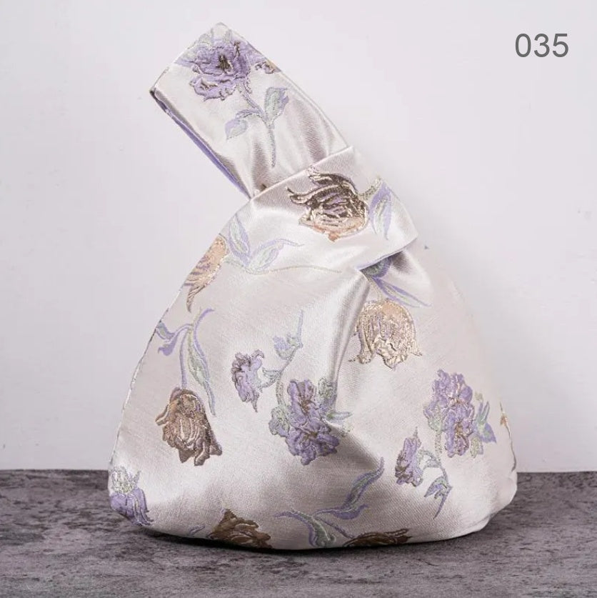 035 Purple Peony Japanese knot wrist bag
