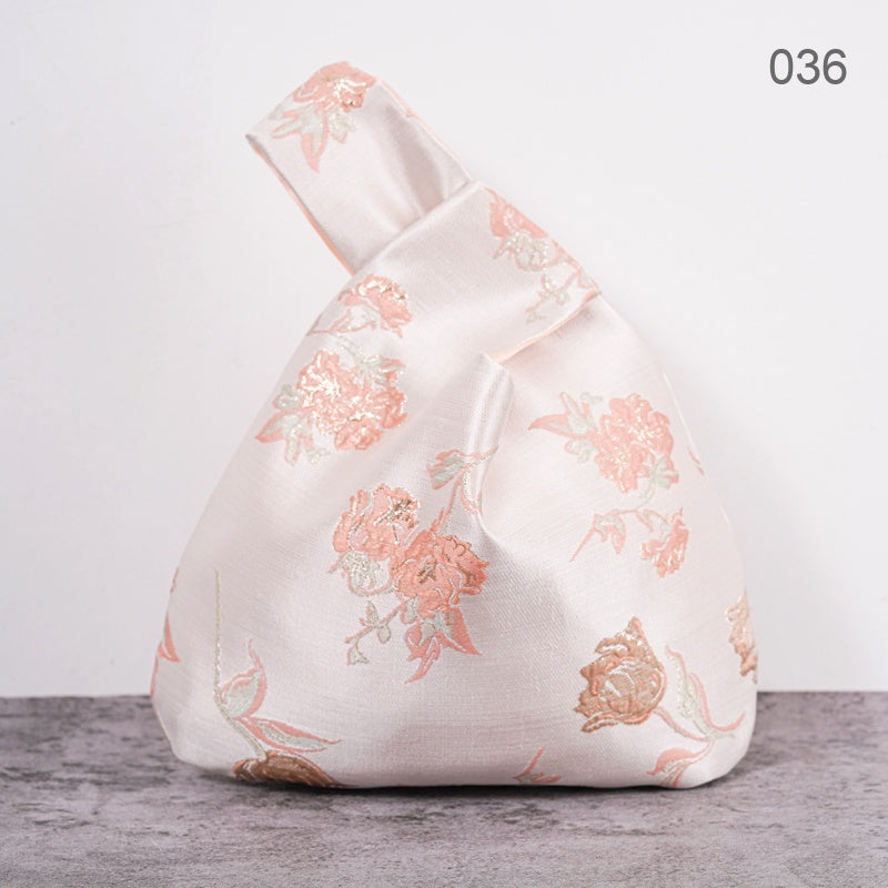 036 Pink Peony Japanese knot wrist bag