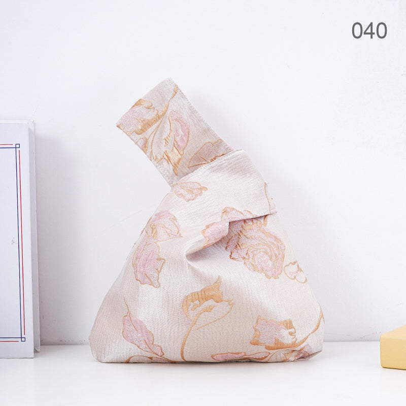 040 Gold Pink Rose Japanese knot wrist bag