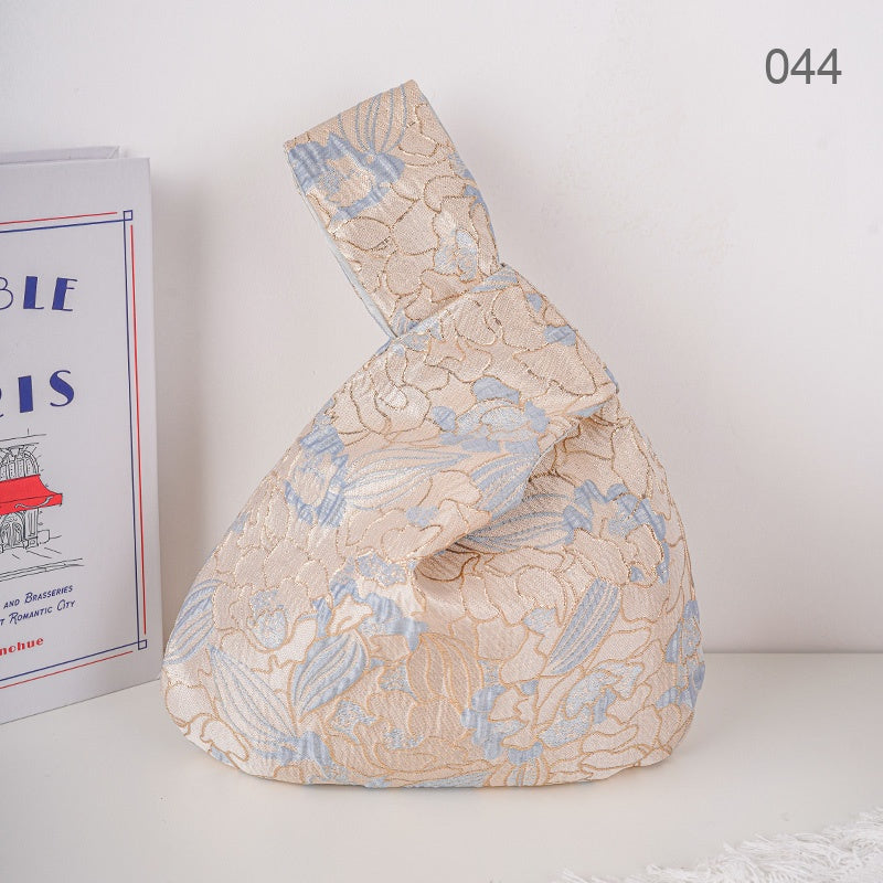 044 Blue Floral Japanese knot wrist bag