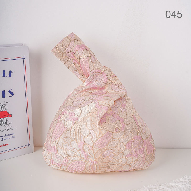 045 Pink Floral Japanese knot wrist bag
