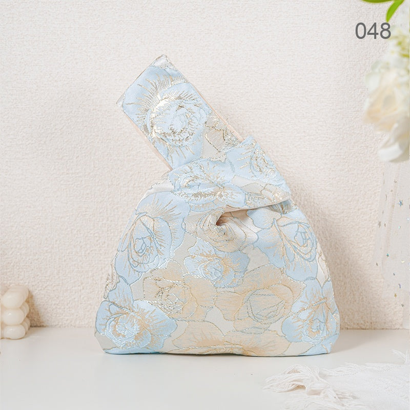 048 Blue Grand Rose Japanese knot wrist bag