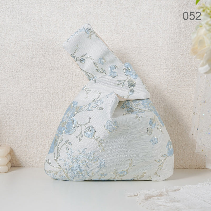 052 Blue Mini Rose Japanese knot wrist bag