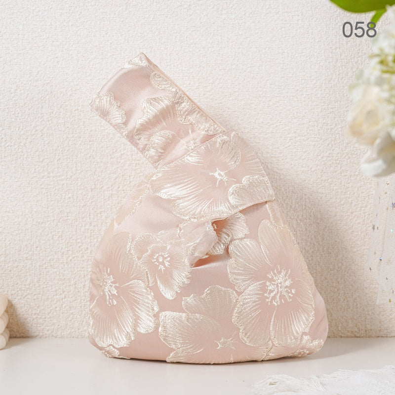 058 Pink Camellia Japanese knot wrist bag