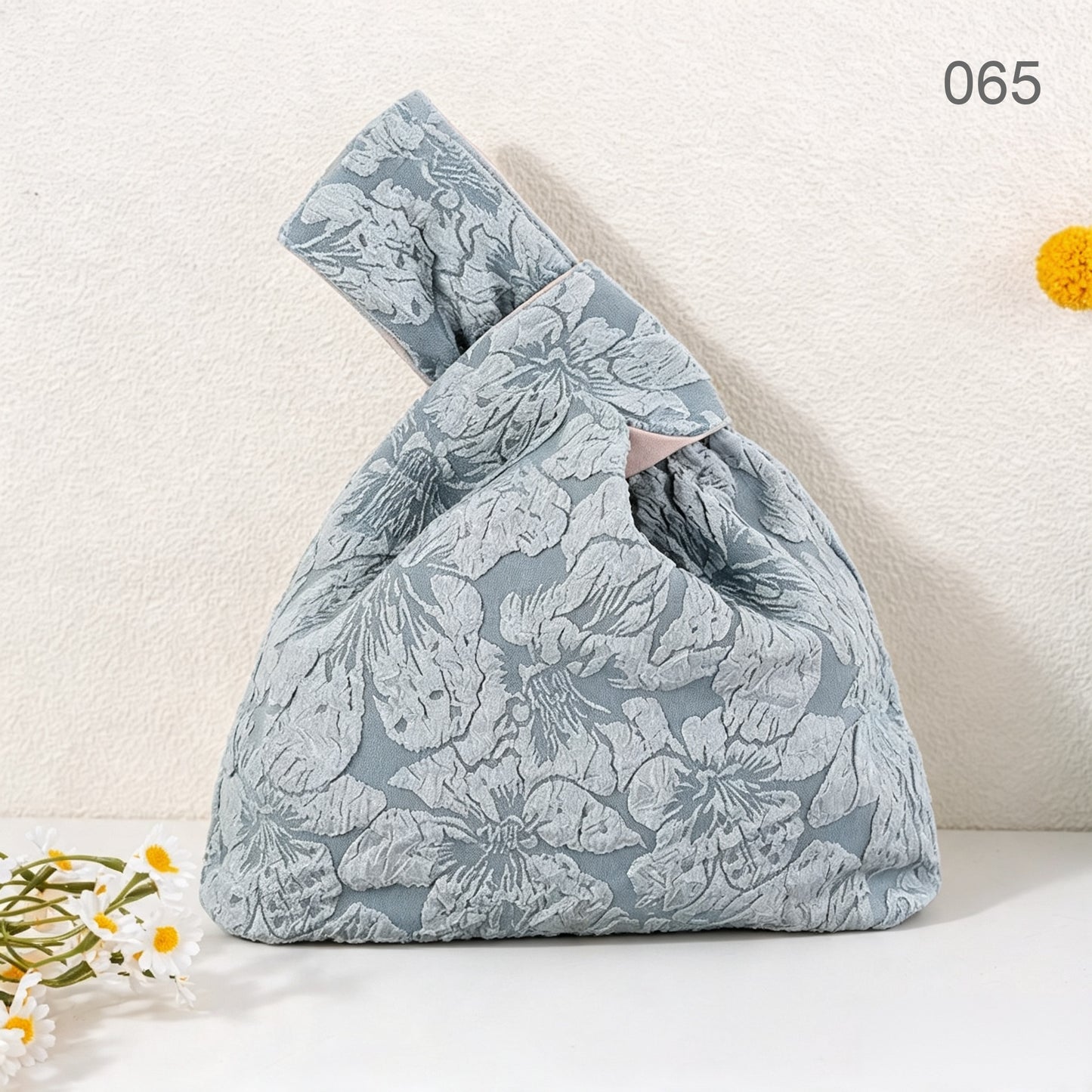 065 Dusty Blue Bloom Japanese knot wrist bag