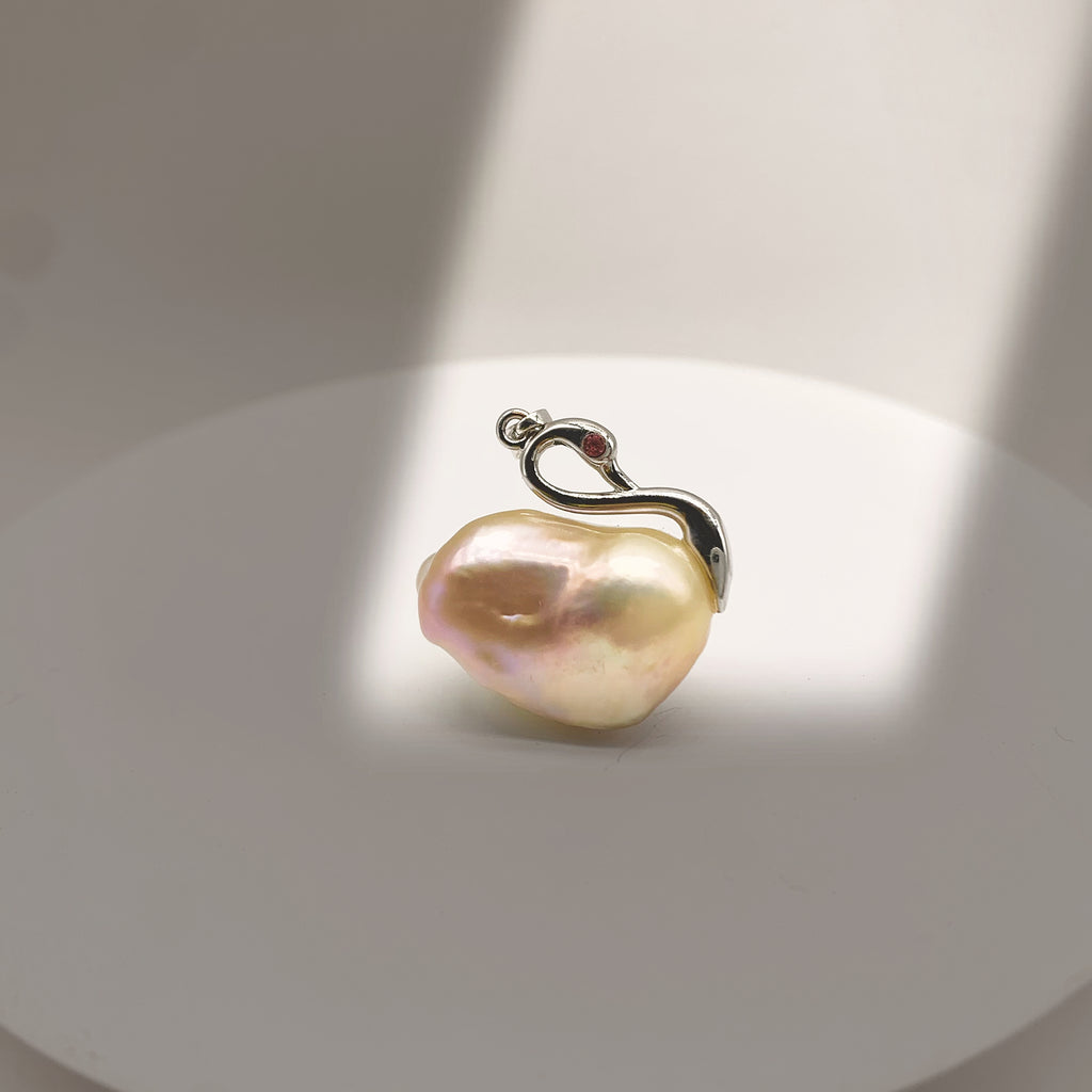 Natural Baroque Pearl Necklace Pendant,Swan Pendant ,Handmade Gift