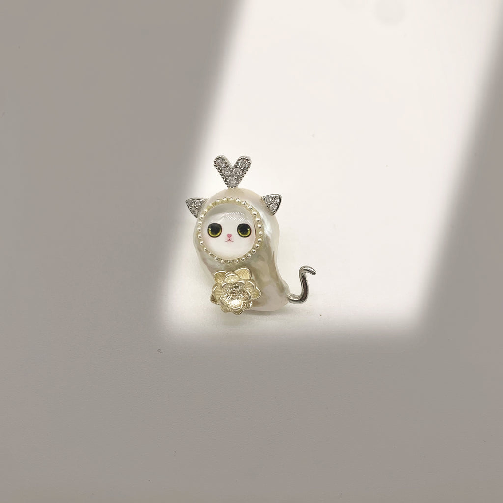Natural Baroque Pearl Necklace Pendant,Kitty Pendant ,Handmade Gift