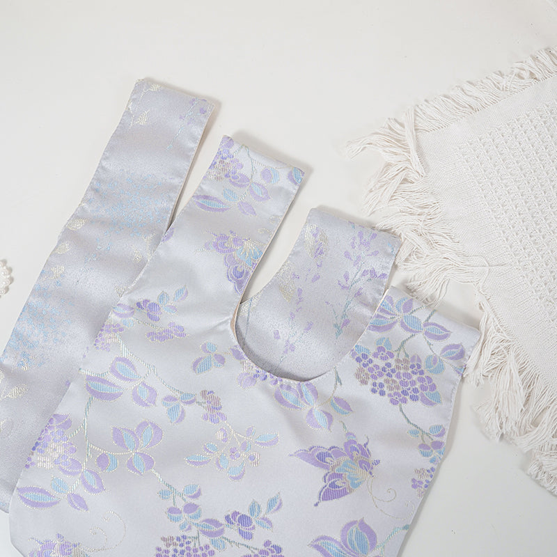 Lilac Floral Embroidered Japanese Knot Bag