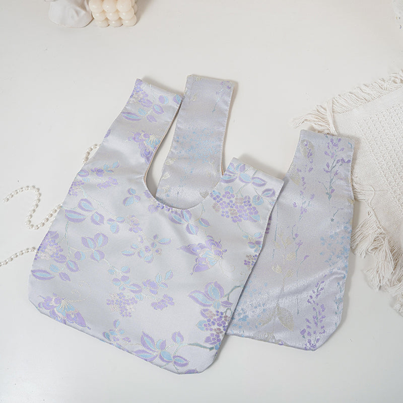 Lilac Floral Embroidered Japanese Knot Bag
