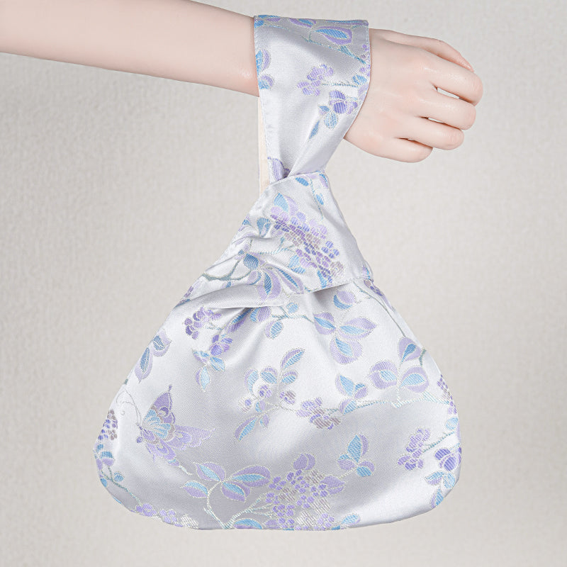 Lilac Floral Embroidered Japanese Knot Bag