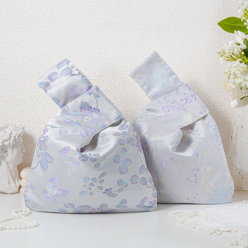 Lilac Floral Embroidered Japanese Knot Bag