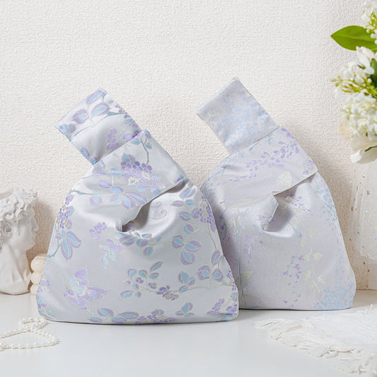 Lilac Floral Embroidered Japanese Knot Bag