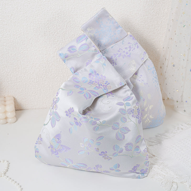 Lilac Floral Embroidered Japanese Knot Bag