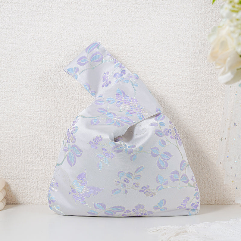 Lilac Floral Embroidered Japanese Knot Bag