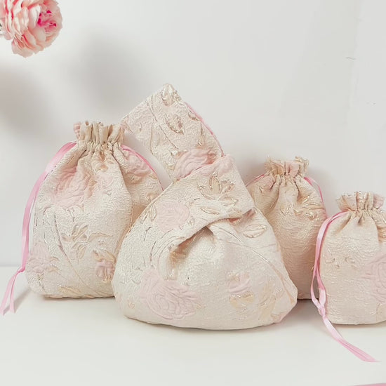 Pink Long Stem Rose knot bag and matching gift bags, sold separately