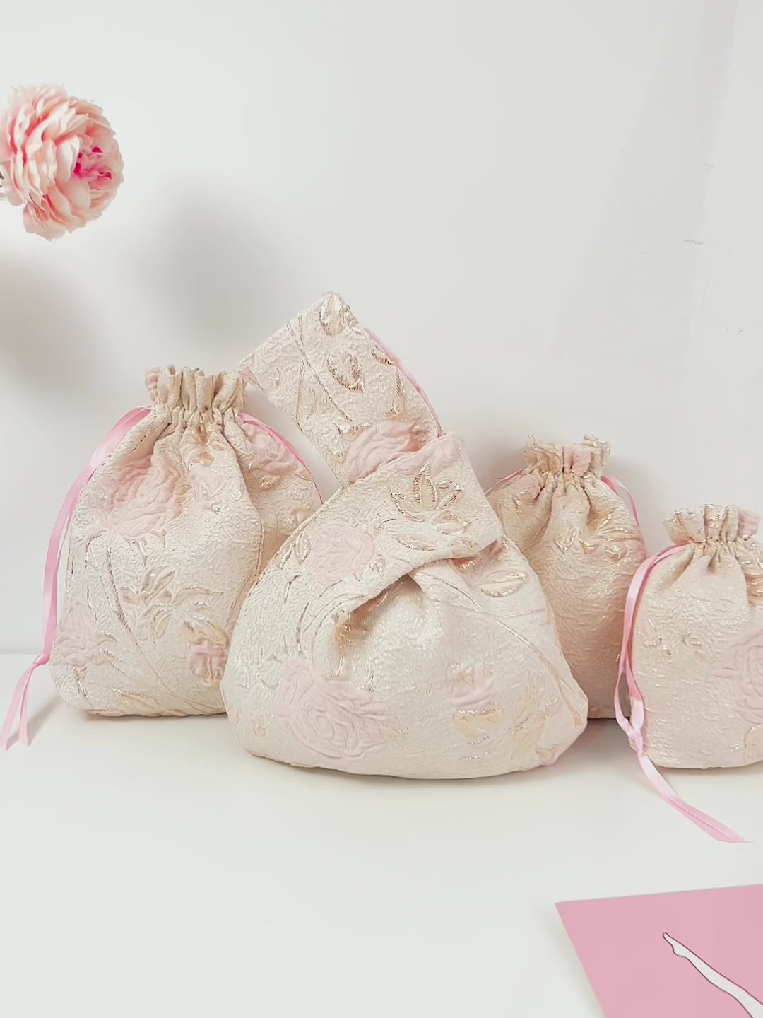 Pink Long Stem Rose knot bag and matching gift bags, sold separately