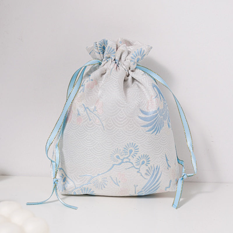 22Silver Crane Brocade Wrist Bag & Gift Pouch