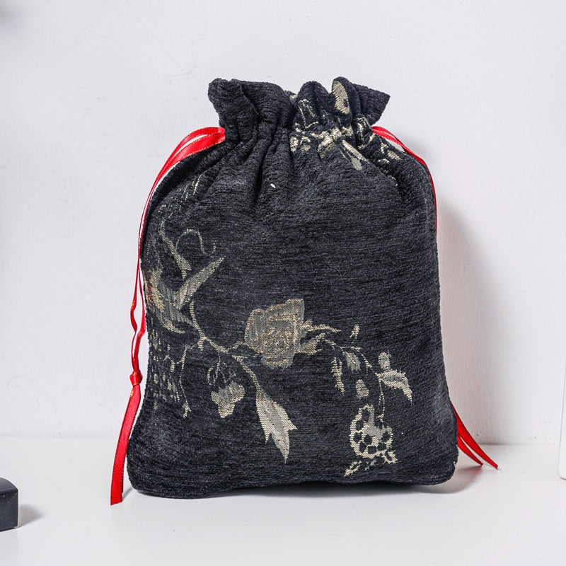 Golden Bird Brocade Drawstring Favor Bags, Embroidered Satin Evening Wedding Bridesmaid Gift Pouch