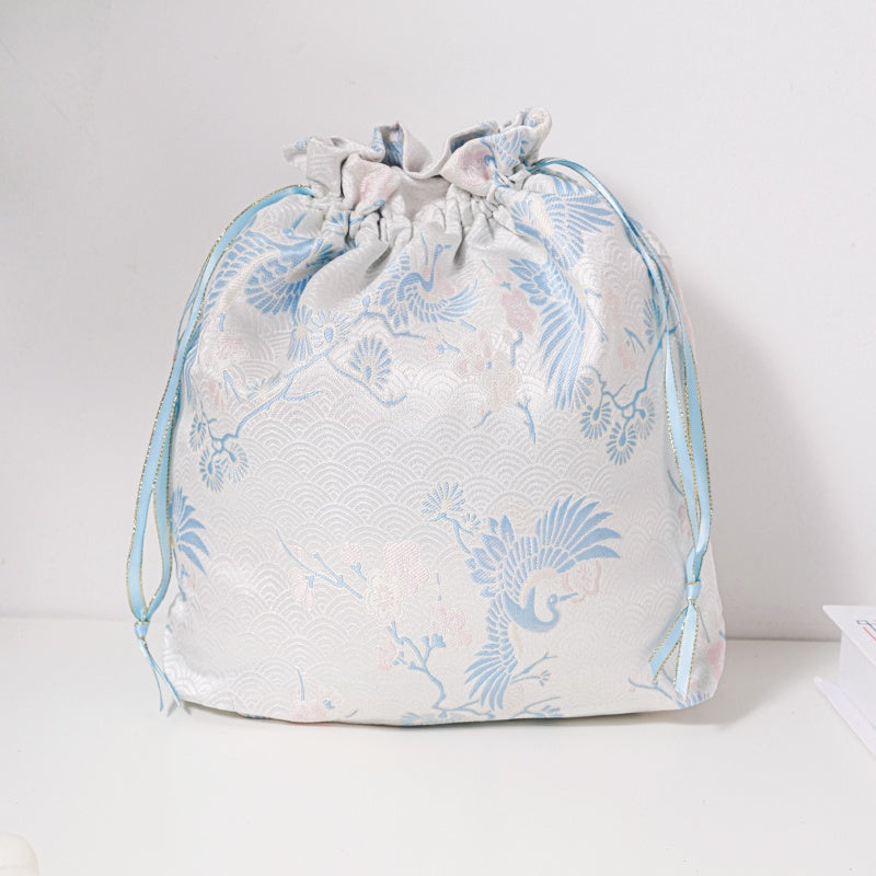 22Silver Crane Brocade Wrist Bag & Gift Pouch