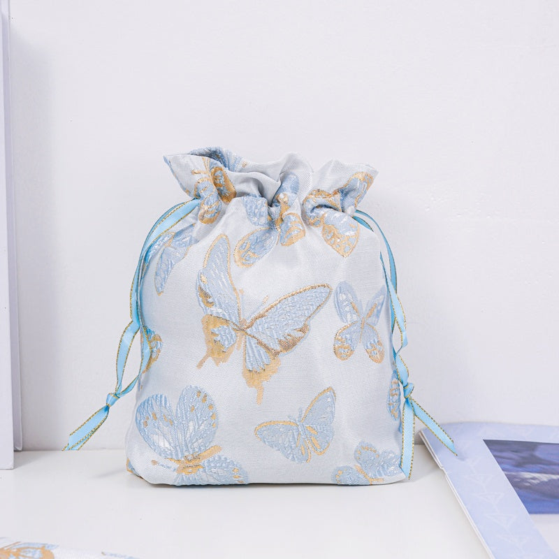 Butterfly Brocade Drawstring Favor Bags, Embroidered Satin Evening Wedding Bridesmaid Gift Pouch