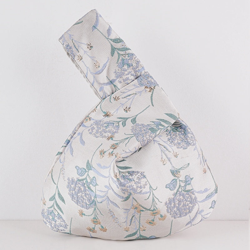 01Blue Hydrangea Brocade Wrist Bag & Gift Pouch