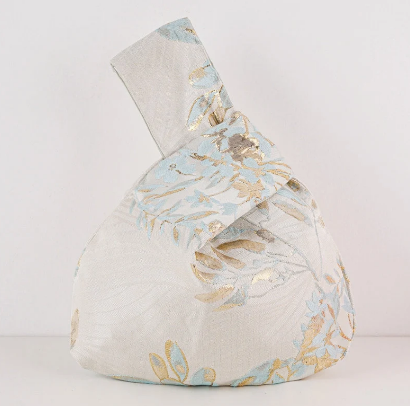 Golden Leaf Brocade Drawstring Favor Bags, Embroidered Satin Evening Wedding Bridesmaid Gift Pouch