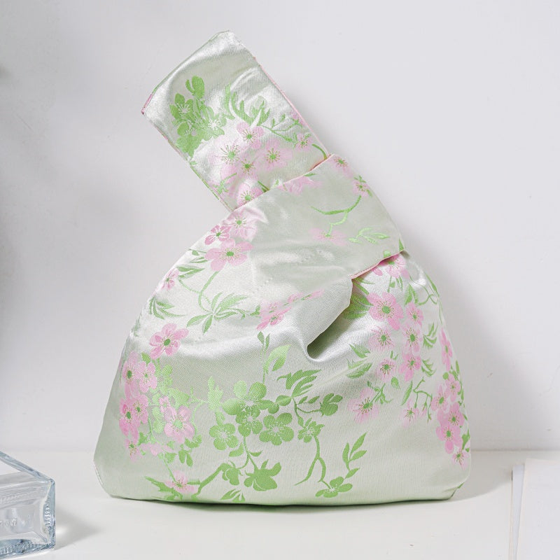 Cherry Blossom Brocade Drawstring Favor Bags, Embroidered Satin Evening Wedding Bridesmaid Gift Pouch