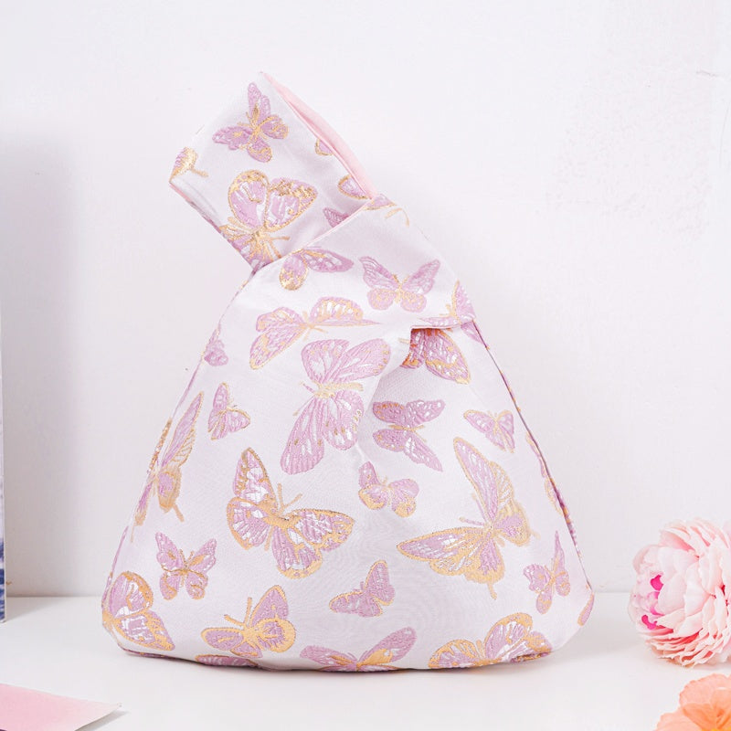 Butterfly Brocade Drawstring Favor Bags, Embroidered Satin Evening Wedding Bridesmaid Gift Pouch