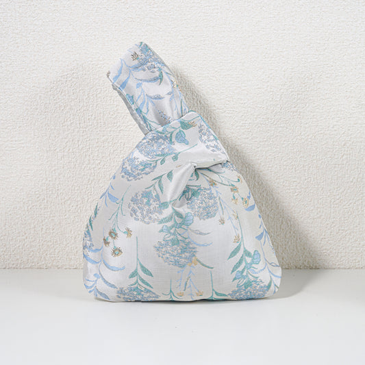 Blue Hydrangea Satin Japanese Knot Bag